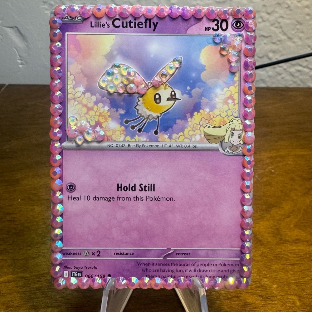 Lillie's Cutiefly Pokémon Card with Pink Rhinestones